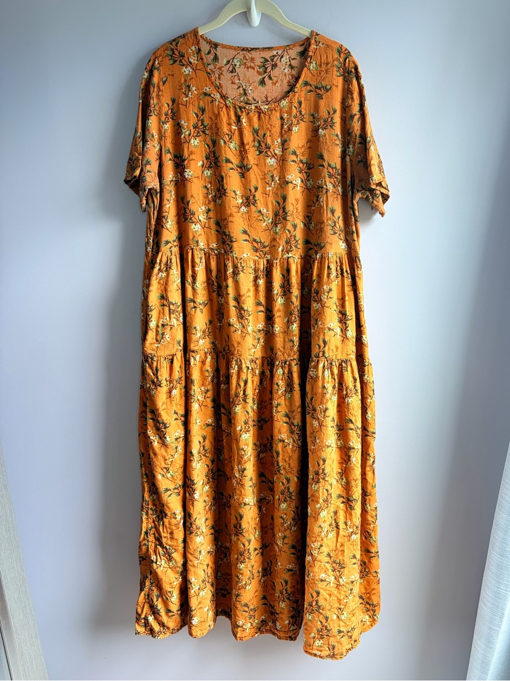 YESNO Tiered Peasant Dress Maxi Fall Floral Flowy Short Sleeve Casual EUC XL